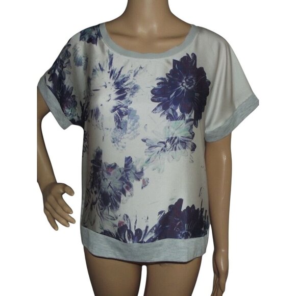 Simply Vera Wang Top Womens PS (petite small Purple Floral gray knit back blouse - Picture 1 of 10